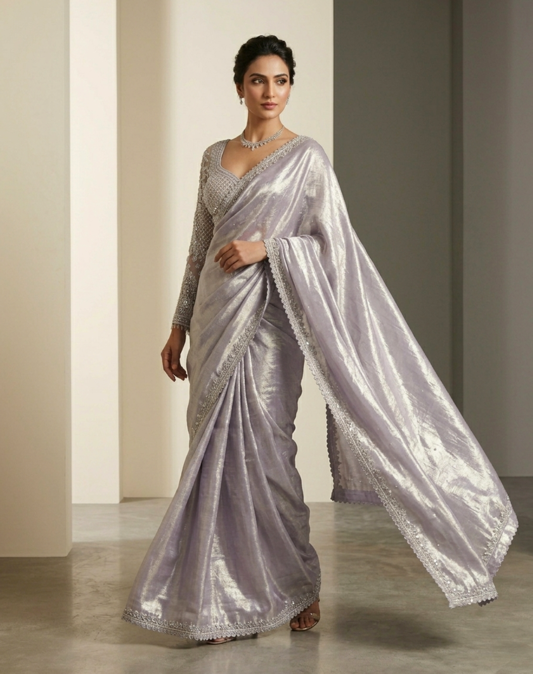 Mauve Rose Cutdana Drape Saree