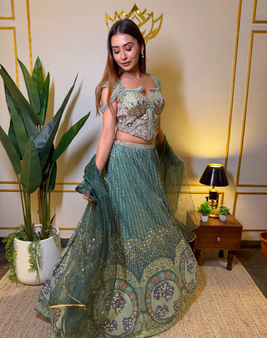 Emerald Aura | Embellished Organza Lehenga Set