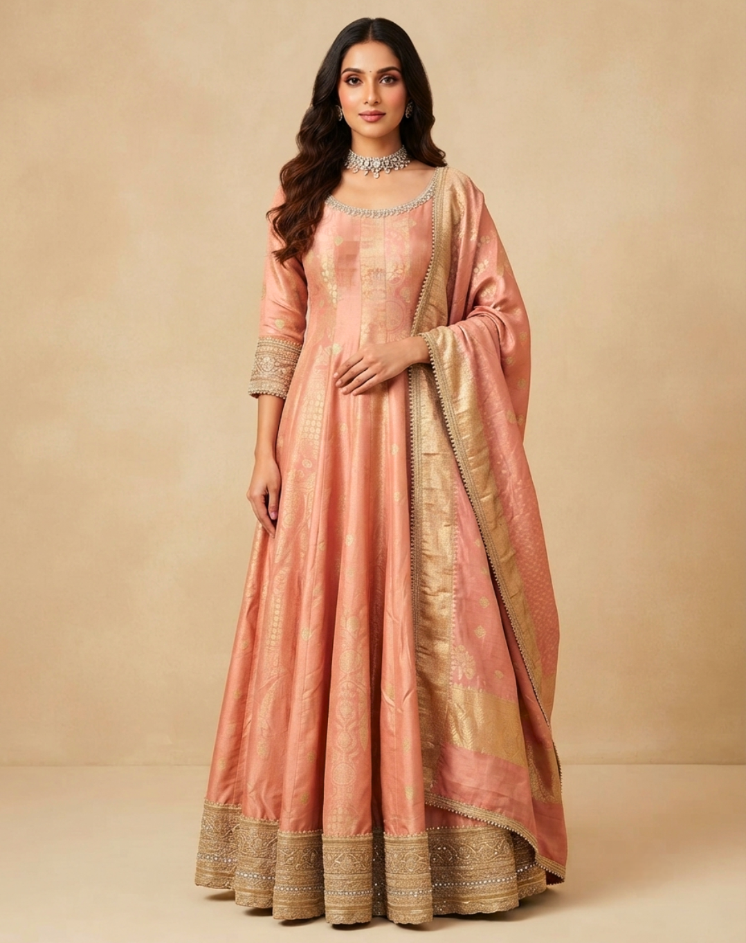 Blush Gold Tissue Festive Anarkali Gown