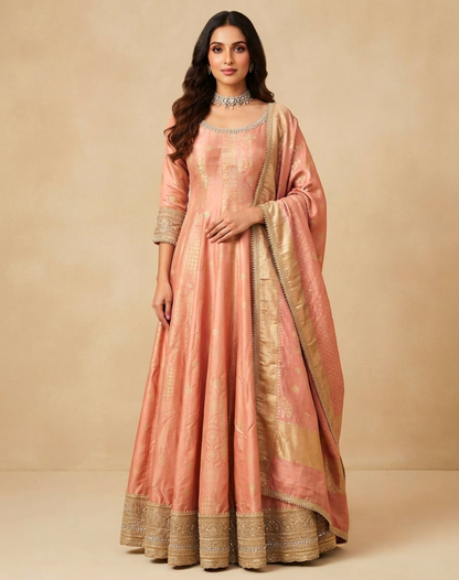 Blush Gold Tissue Festive Anarkali Gown
