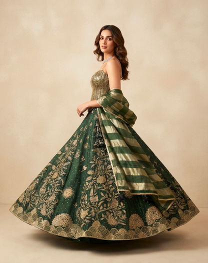 Emerald Zardosi Corset Lehenga Set
