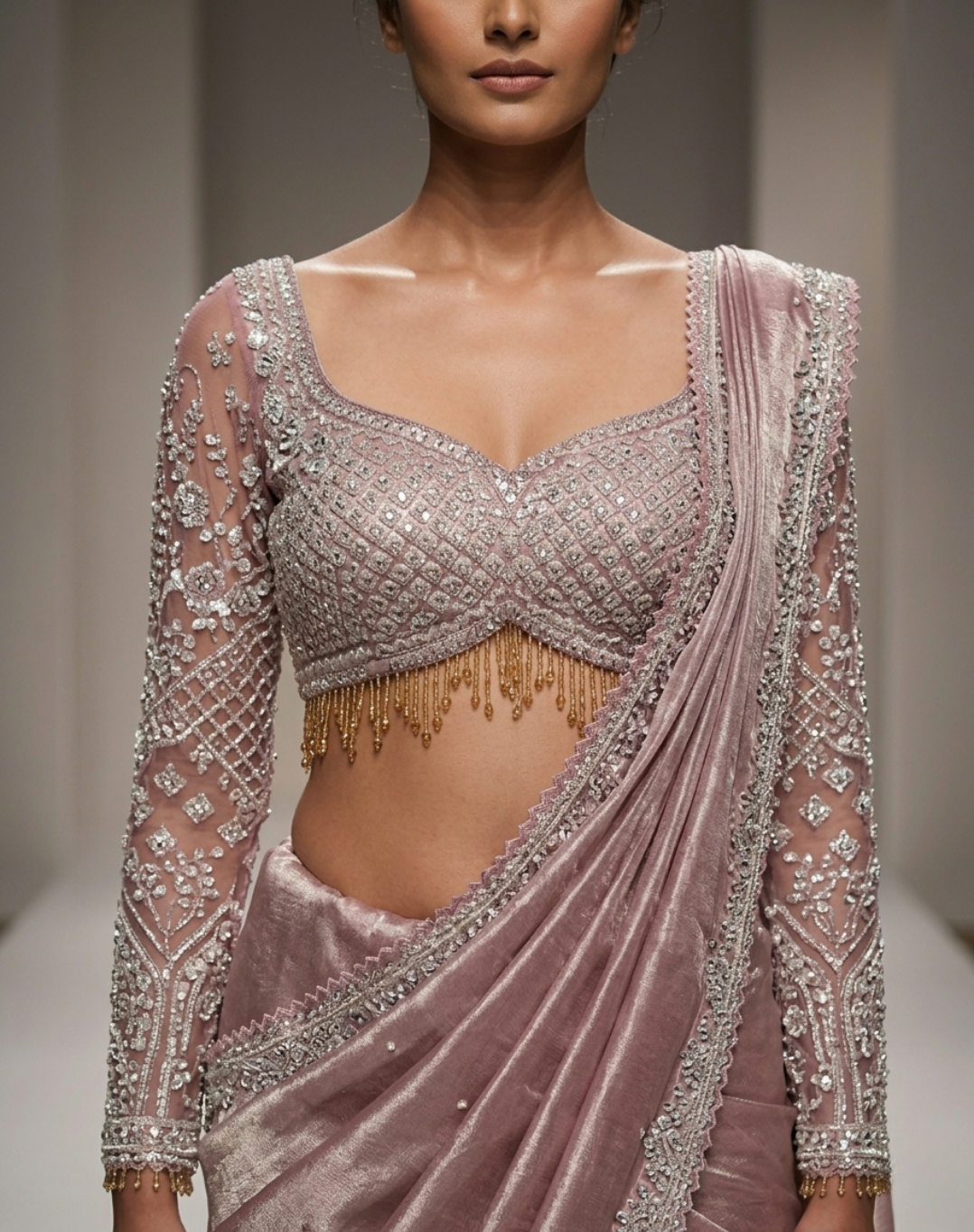 Mauve Rose Cutdana Drape Saree