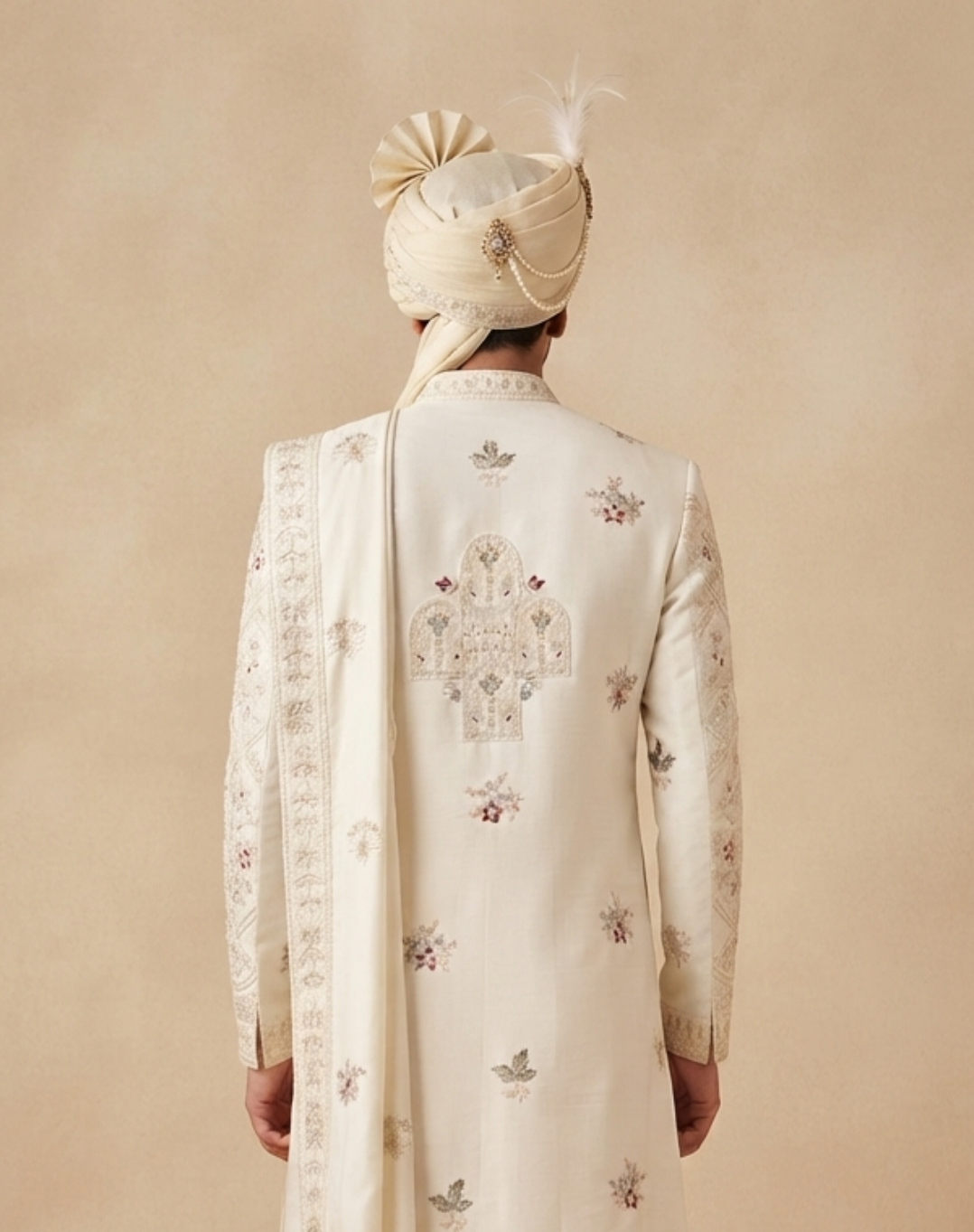 Ivory Heritage Hand-Embroidered Bamber Silk Sherwani Set