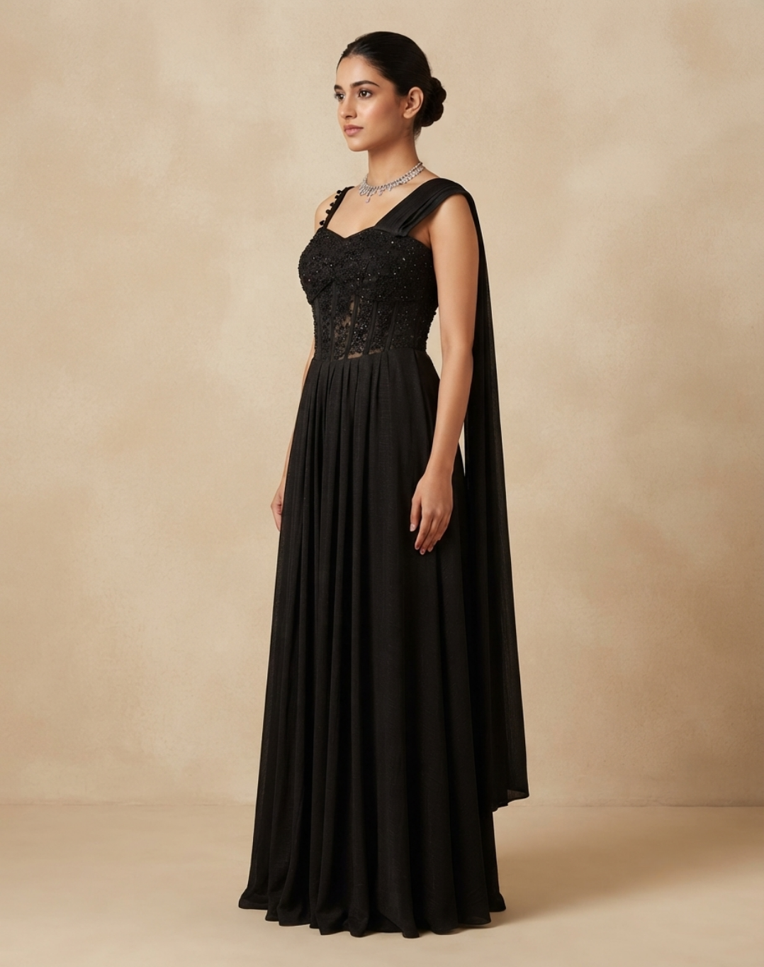 Midnight Muse Draped Skirt Set