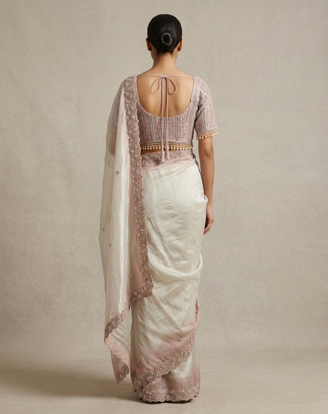 Lustre Veil | Cutdana & Crystal Embellished Kanjivaram Saree