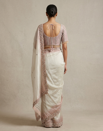 Lustre Veil | Cutdana & Crystal Embellished Kanjivaram Saree