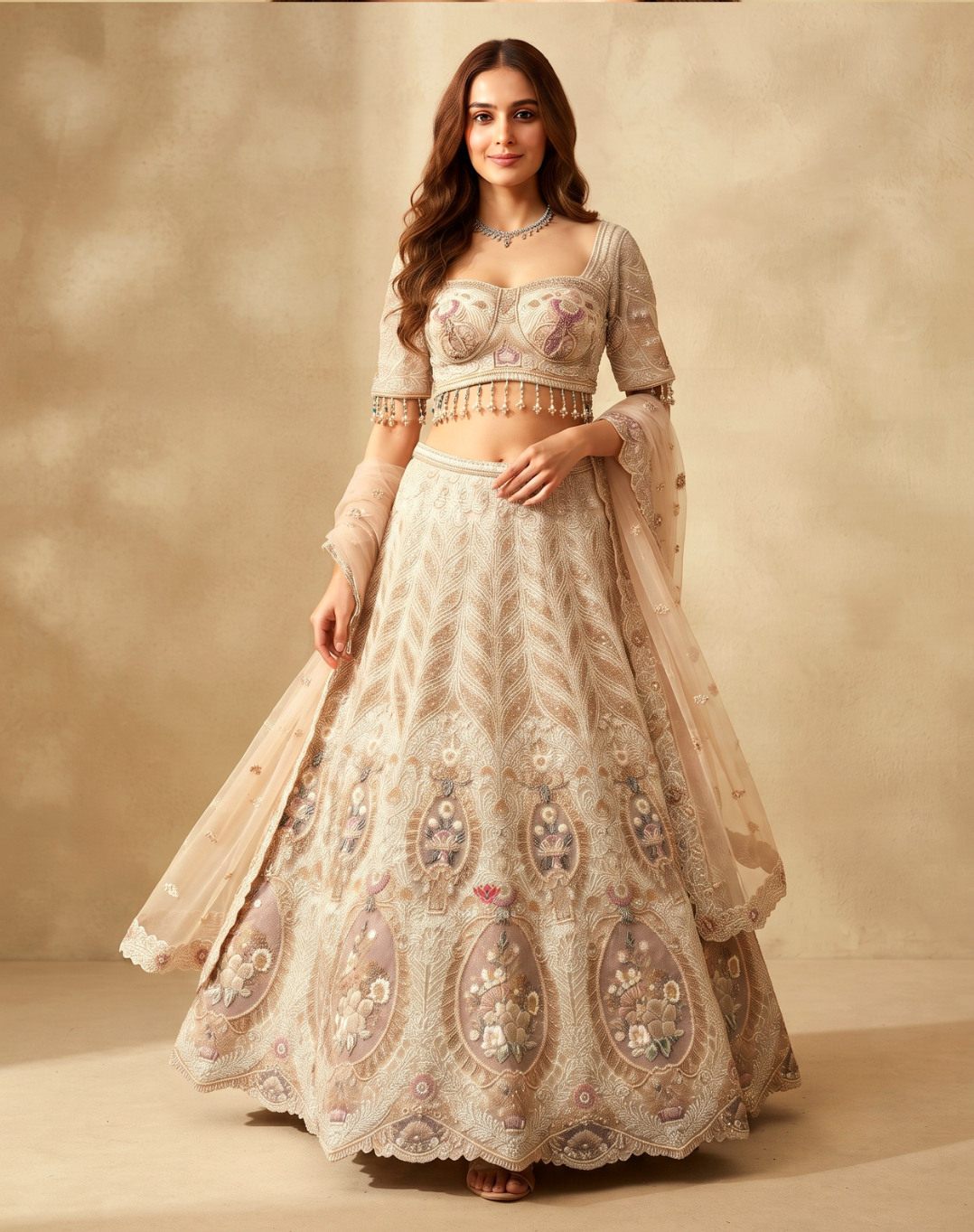 Pearl Bloom | Zari & Resham Embroidered Bridal Lehenga