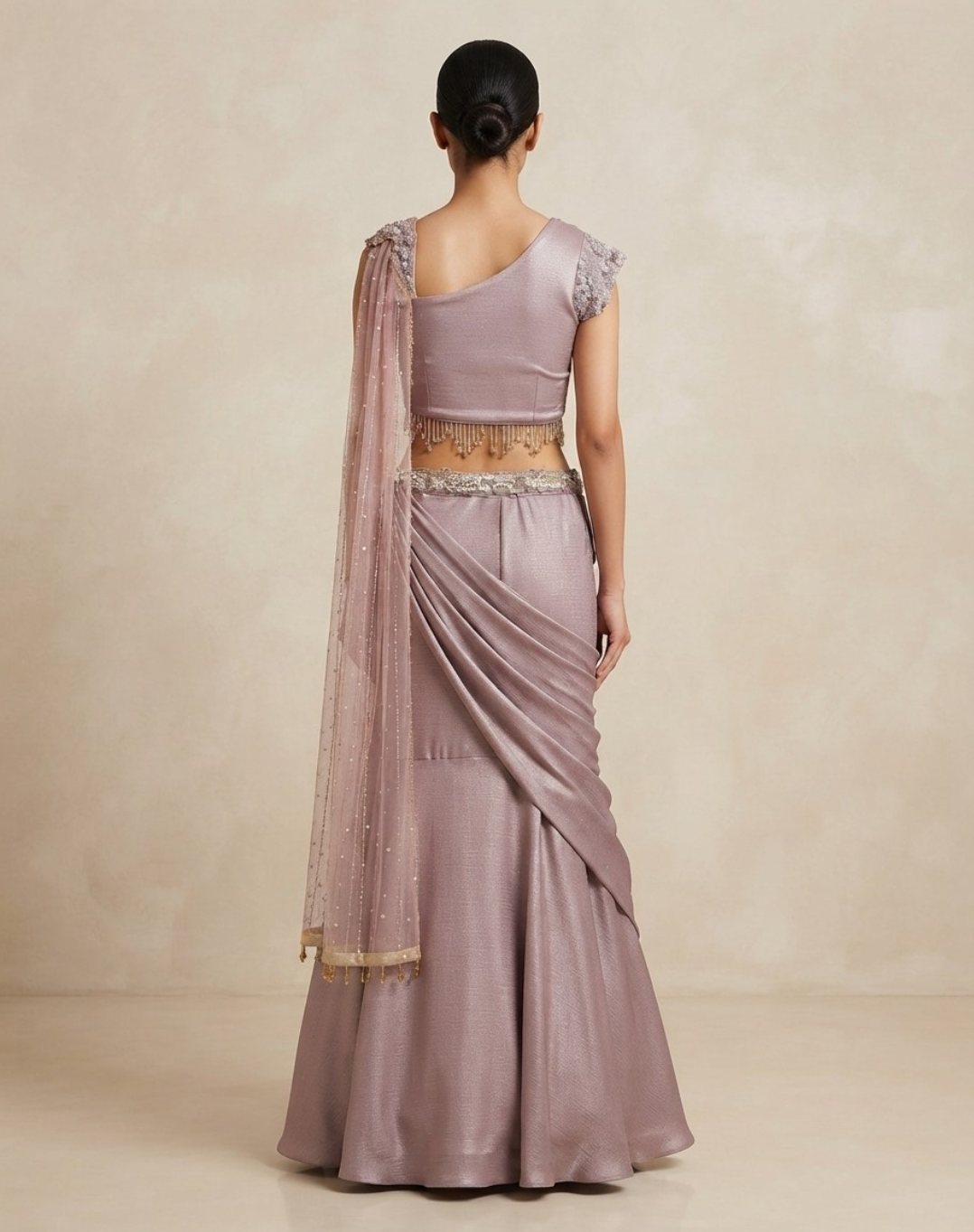 Dusty Rose Draped Skirt & Cape Blouse Set