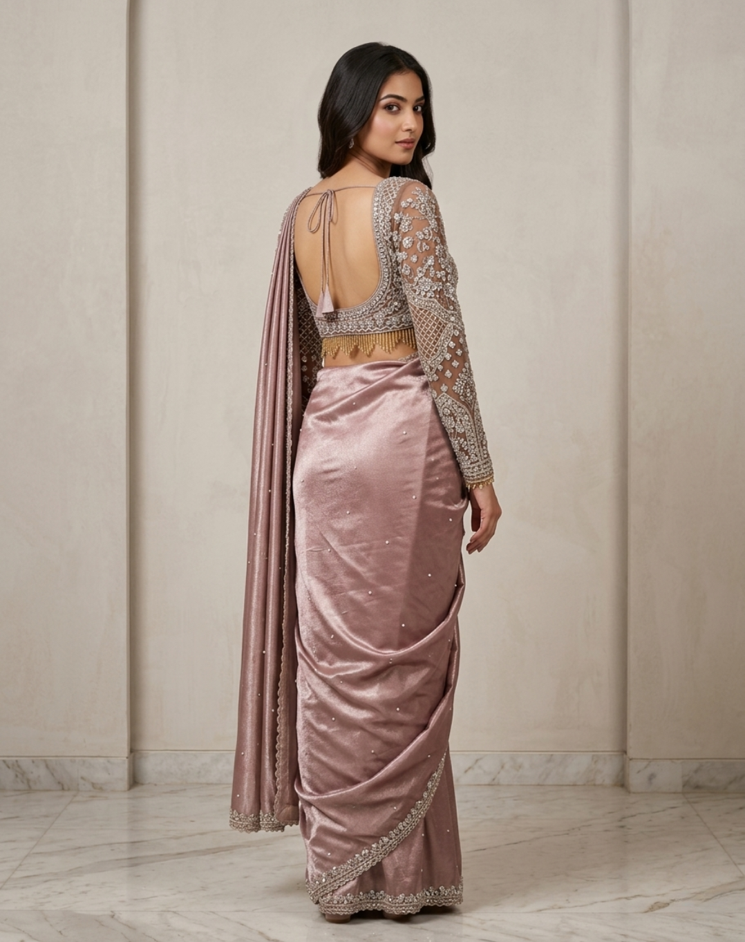 Mauve Rose Cutdana Drape Saree
