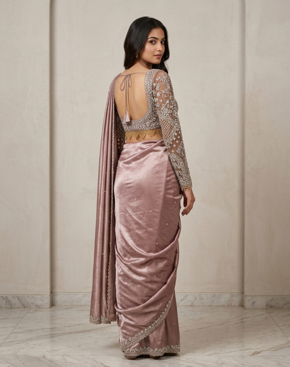 Mauve Rose Cutdana Drape Saree