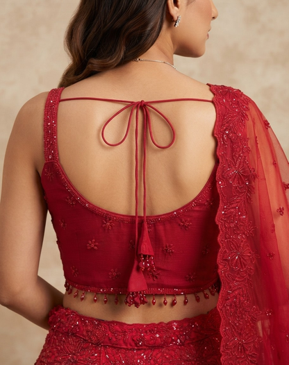 Crimson Bloom | Cutdana & Sequin Embellished Lehenga