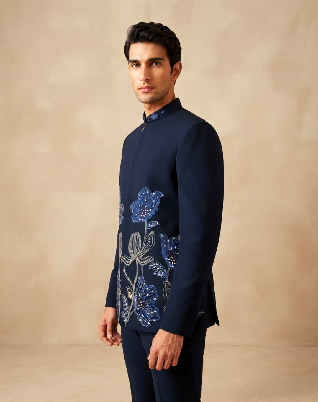 Midnight Bloom Embroidered Bandhgala Set