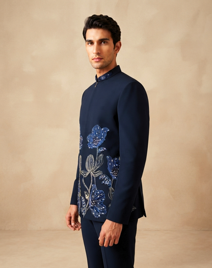Midnight Bloom Embroidered Bandhgala Set