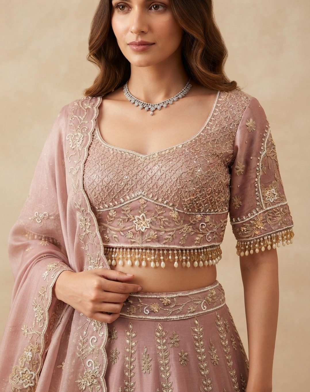 Blush Heritage | Zari & Crystal Embellished Lehenga
