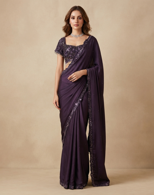 Midnight Bloom | Cutdana & Crystal Embellished Saree