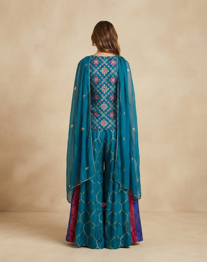 Rangrez Riwaayat | Zari & Mirror Work Printed Banarasi Indo-Western Set