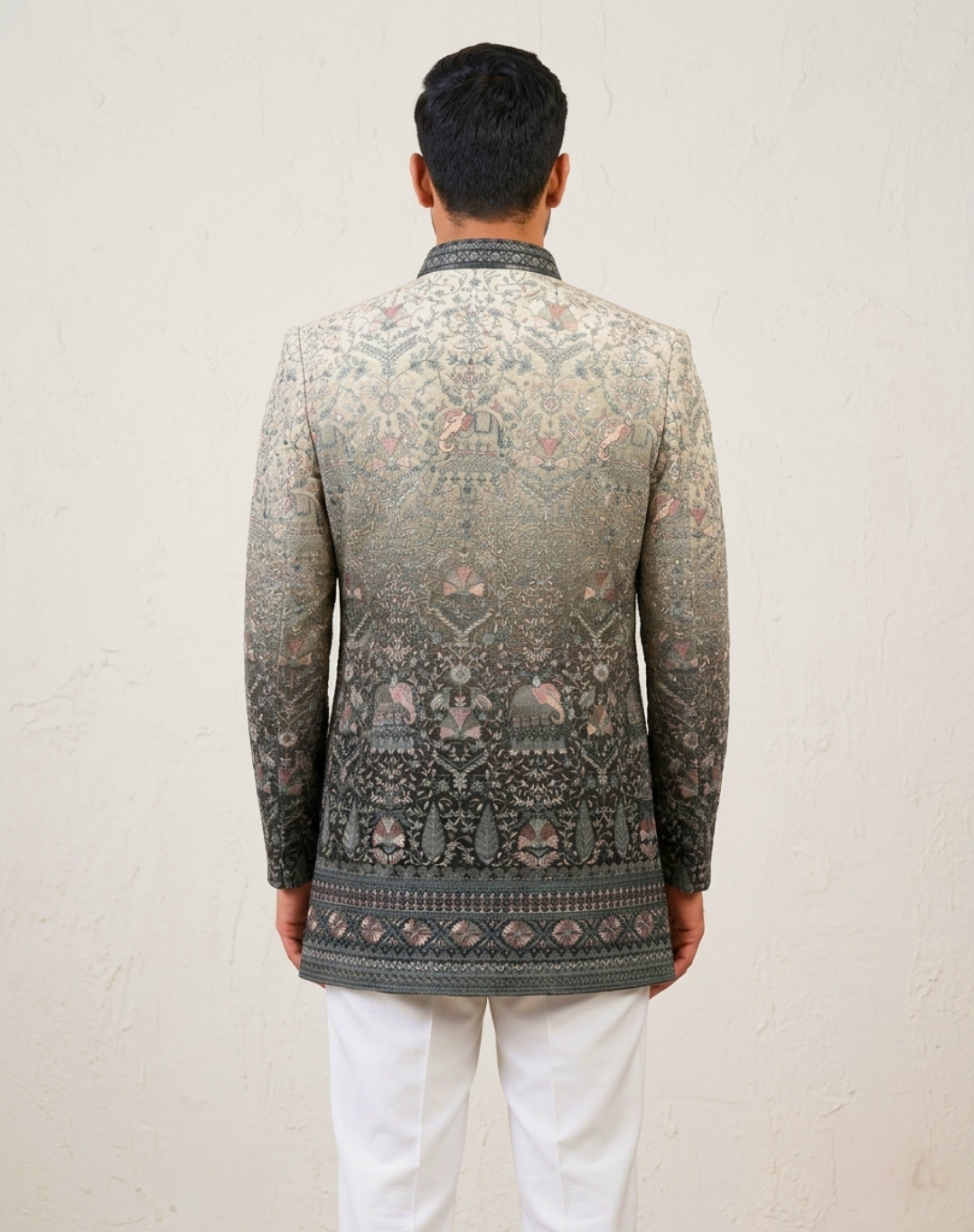 Royal Elephant Motif Velvet Indo-Western Set with Ombre Embroidery