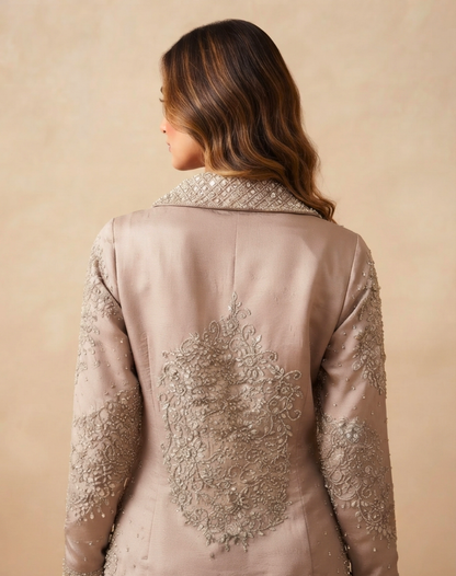 Dusty Rose Sequin Tuxedo Palazzo Set
