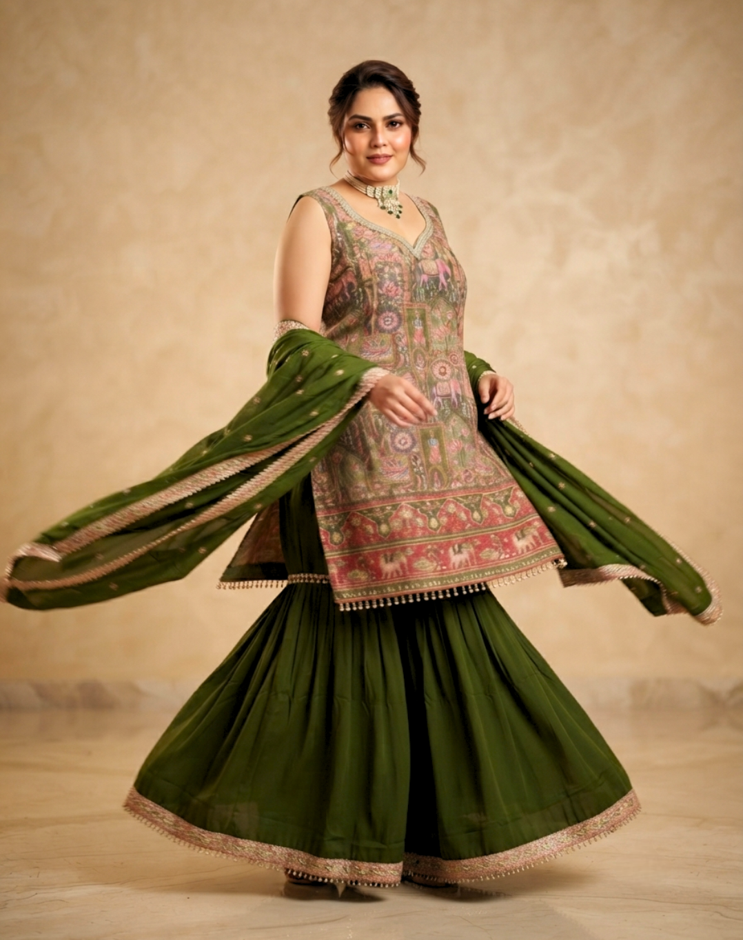 Heritage Brocade Printed Kurta Palazzo Set