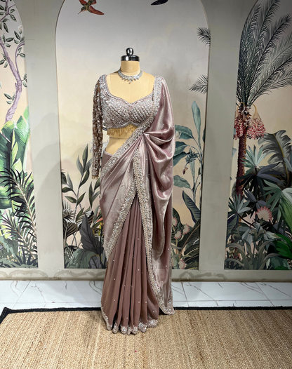 Mauve Rose Cutdana Drape Saree