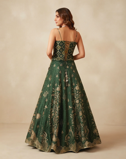 Emerald Zardosi Corset Lehenga Set