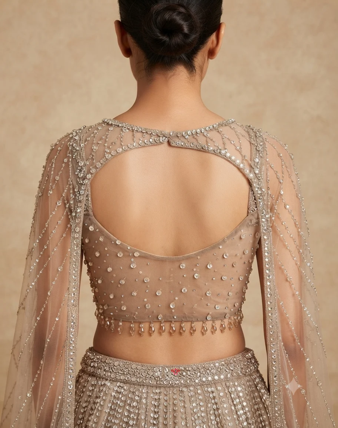 Crystal Reverie | Sequin & Bead Embellished Cape Lehenga