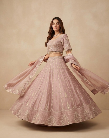 Blush Heritage | Zari & Crystal Embellished Lehenga