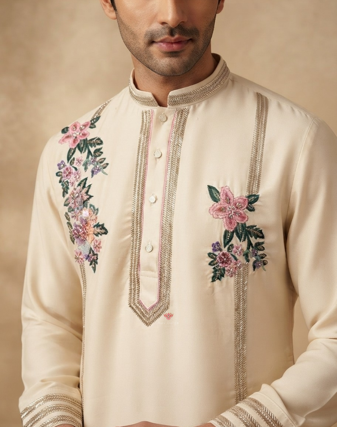 Floral Charm | Sequin, Bead & Thread Embroidered Men's Indo-Western Kurta Set