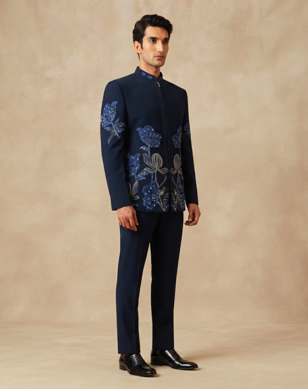 Midnight Bloom Embroidered Bandhgala Set