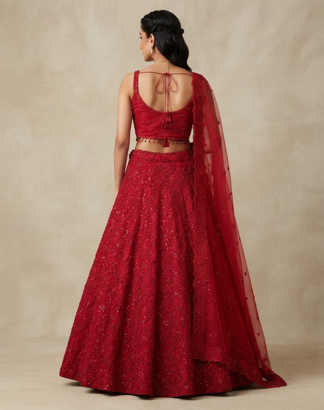 Crimson Bloom | Cutdana & Sequin Embellished Lehenga
