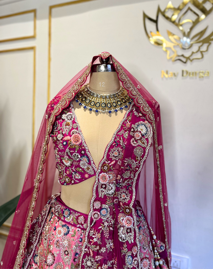 Royal Bloom | Hand-Embroidered Raw Silk Bridal Lehenga