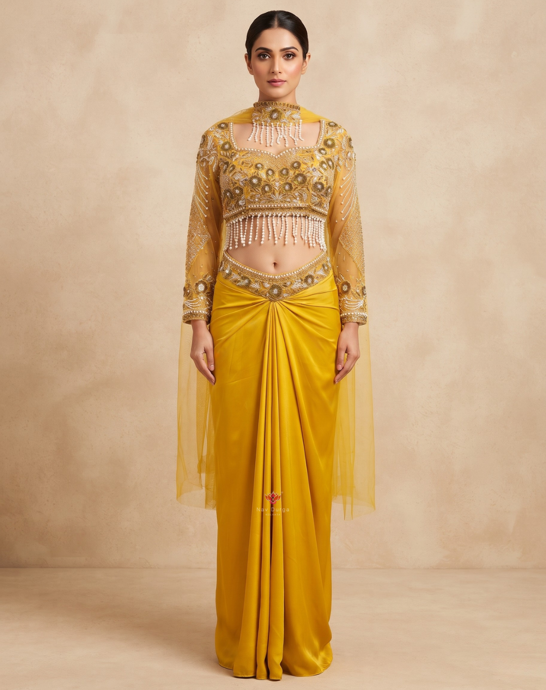 Nooraya | Zari & Pearl Embellished Draped Skirt Set