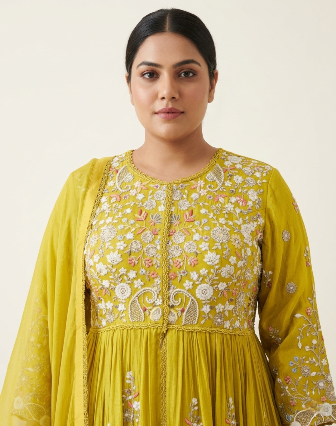 Mustard Yellow Embroidered Chinon Suit Set