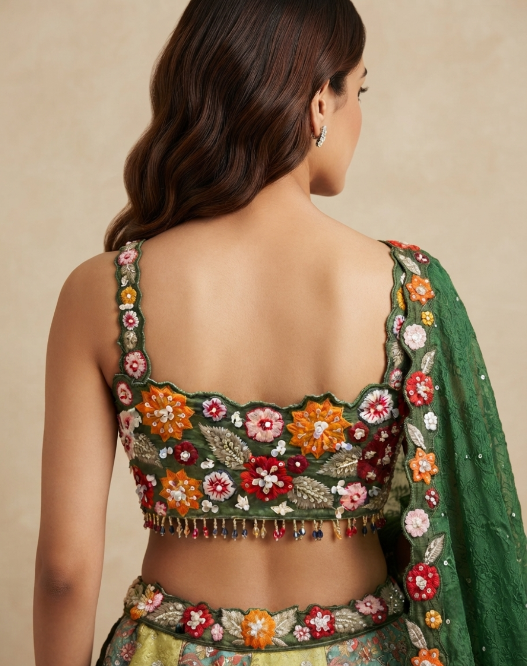 Verdant Bloom | Floral Embroidered Tissue Lehenga