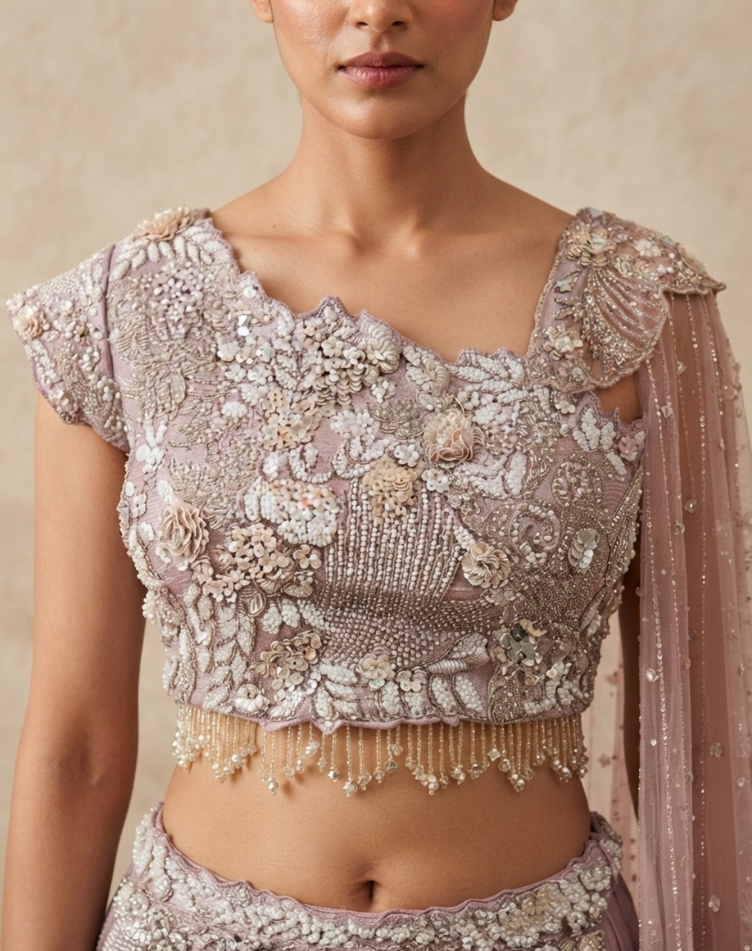Dusty Rose Draped Skirt & Cape Blouse Set