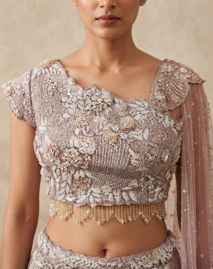 Dusty Rose Draped Skirt & Cape Blouse Set