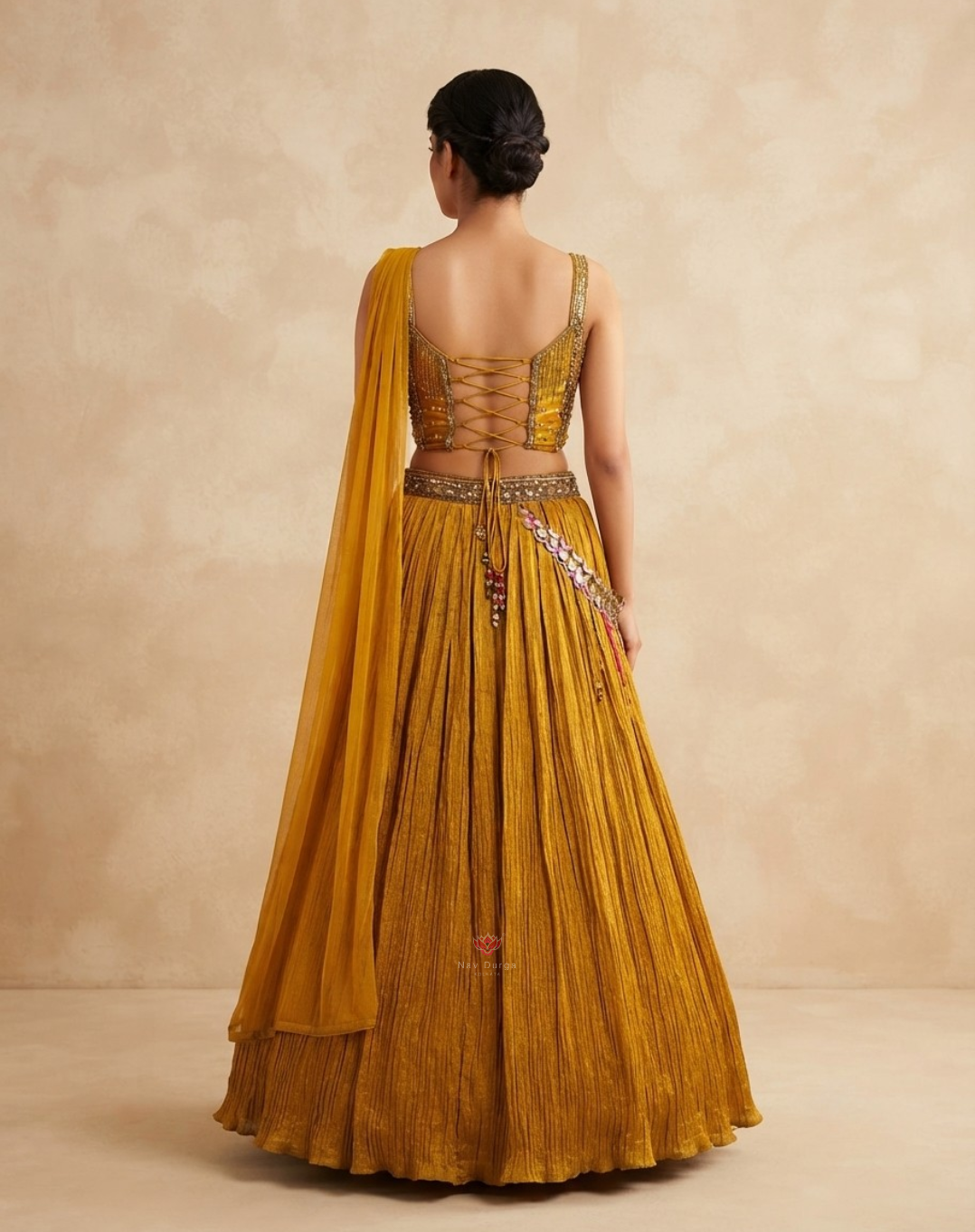 Sunehri Noor | Zari & Mirror Work Mustard Tissue Lehenga
