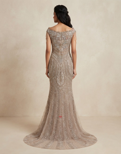 Starlit Taupe | Cutdana & Sequin Embellished Mermaid Gown