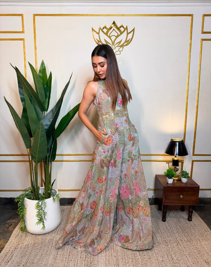 Botanical Bloom | Embroidered Crepe Jumpsuit