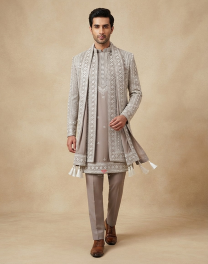 Imperial Motif | Thread Embroidered Men's Indo-Western Jacket Set