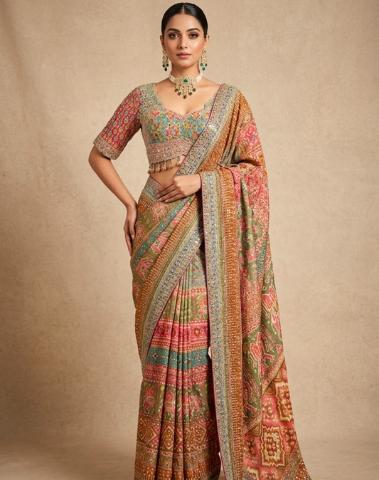 Heritage Mosaic | Multicolor Tissue Saree