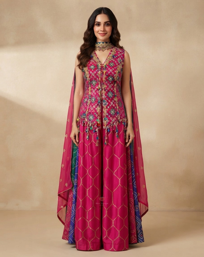 Rangrez Riwaayat | Zari & Mirror Work Printed Banarasi Indo-Western Set