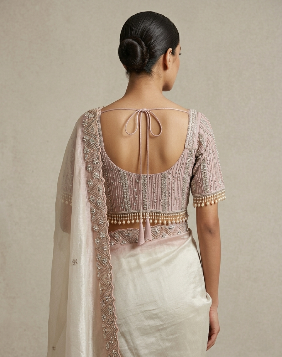 Lustre Veil | Cutdana & Crystal Embellished Kanjivaram Saree