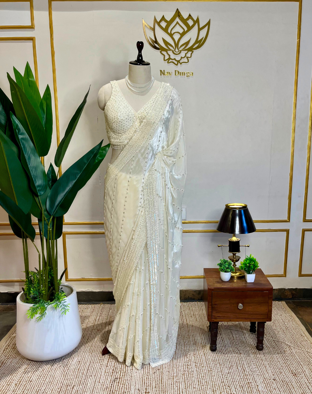 Pearl Cascade Chinon Saree