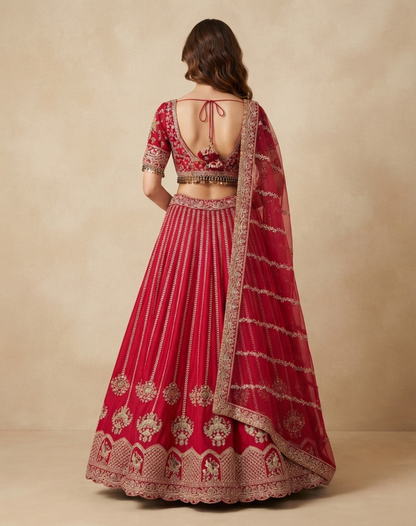 Crimson Aangan | Zari & Sequin Embellished Bridal Lehenga