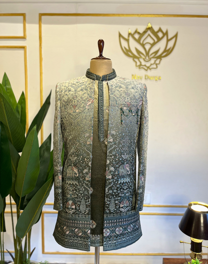 Royal Elephant Motif Velvet Indo-Western Set with Ombre Embroidery