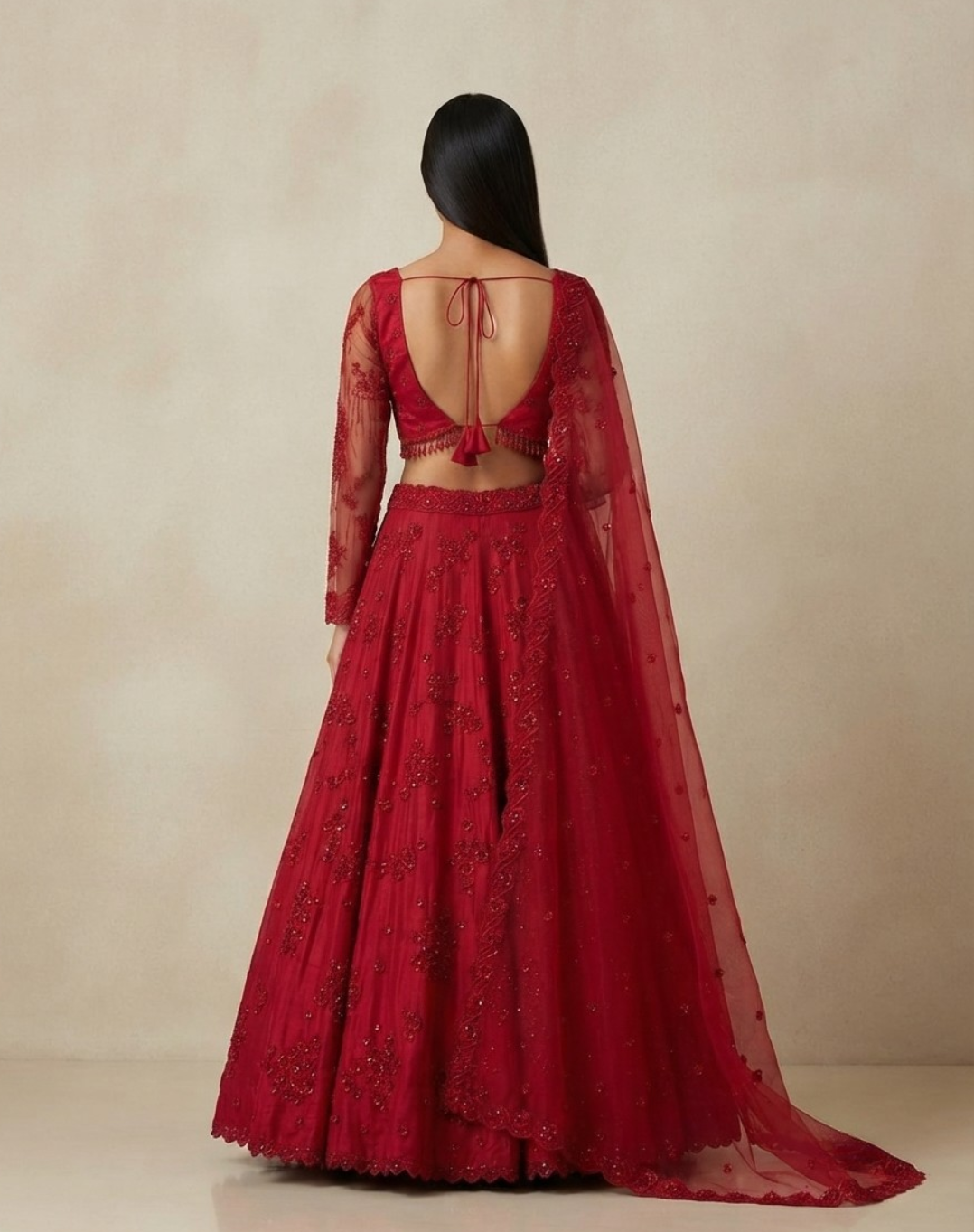 Scarlet Bloom | Cutdana & Crystal Embellished Lehenga