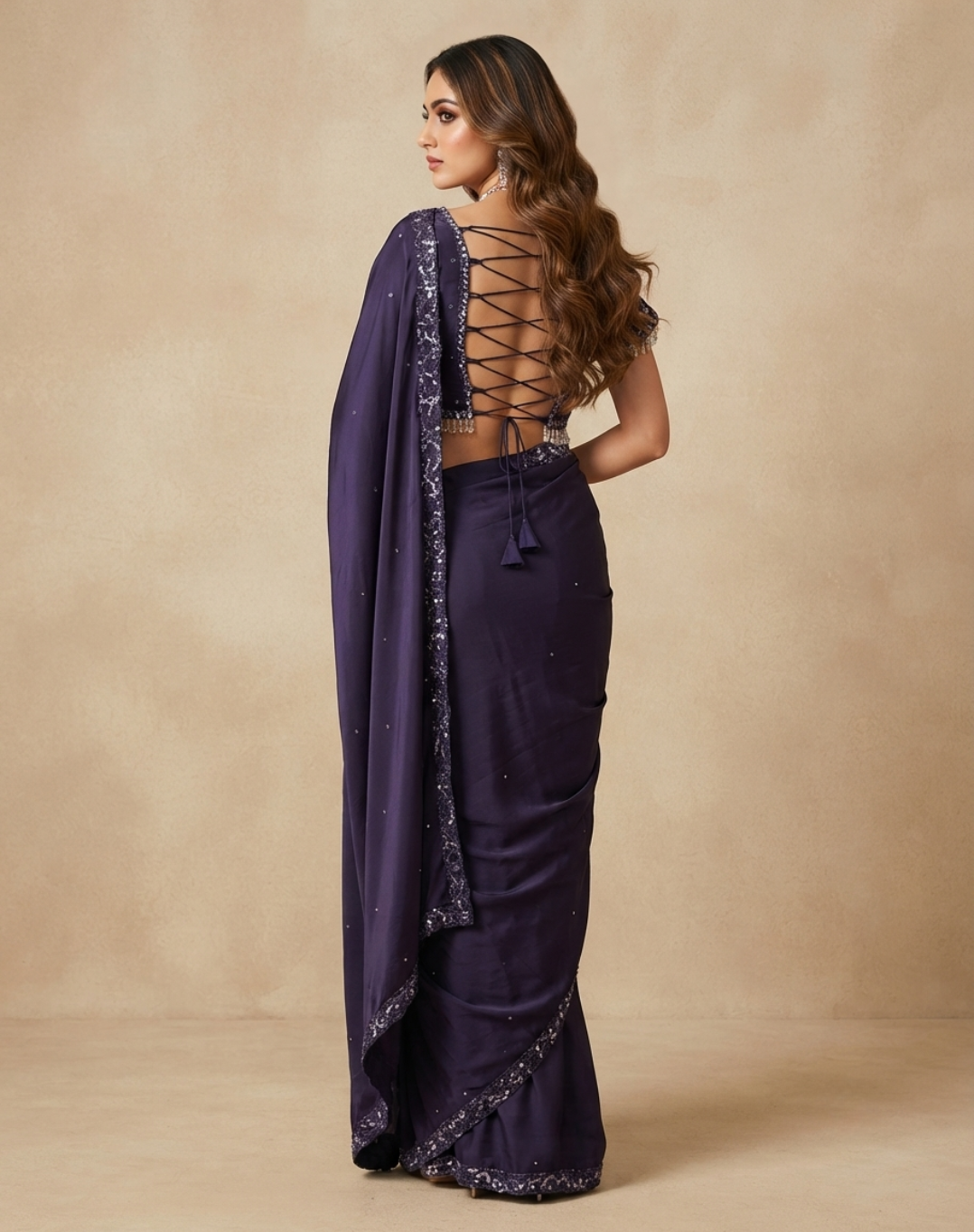 Midnight Bloom | Cutdana & Crystal Embellished Saree