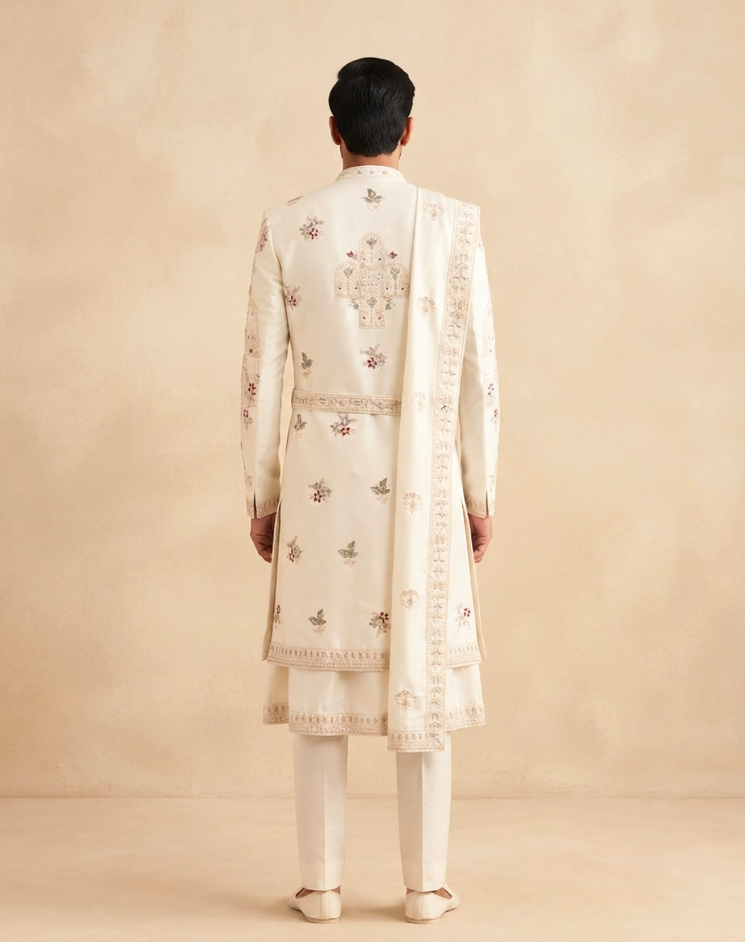 Ivory Heritage Hand-Embroidered Bamber Silk Sherwani Set