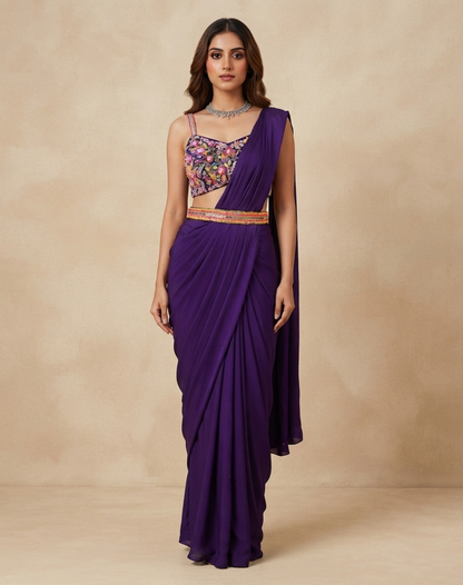 Plum Bloom Draped Saree Draped to Perfection